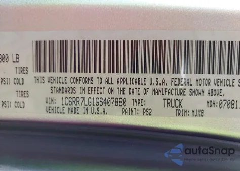 2016 Ram 1500 Big Horn z USA, uszkodzony, nr VIN 1C6RR7LG1GS407880